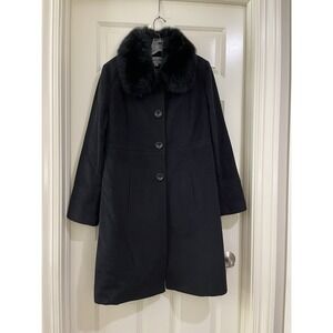 forecaster platinum women black wool blend overcoat real fur size 10
